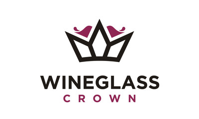 Elegant Wine Glass Crown King Queen logo design inspiration