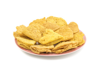 Indian Bakery Food called as Khari Snack, Khari Biscuit or Jeera Khari, Indian Tea Time Snack isolated on white background