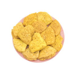 Indian Bakery Food called as Khari Snack, Khari Biscuit or Jeera Khari, Indian Tea Time Snack isolated on white background