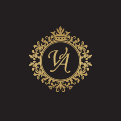 Fototapeta na wymiar Initial letter VA, overlapping monogram logo, decorative ornament badge, elegant luxury golden color