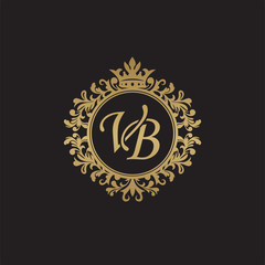 Initial letter VB, overlapping monogram logo, decorative ornament badge, elegant luxury golden color