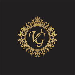Fototapeta na wymiar Initial letter VG, overlapping monogram logo, decorative ornament badge, elegant luxury golden color
