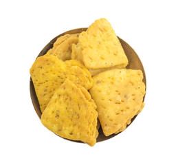 Indian Bakery Food called as Khari Snack, Khari Biscuit or Jeera Khari, Indian Tea Time Snack isolated on white background