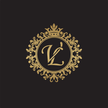 Initial letter VL, overlapping monogram logo, decorative ornament badge, elegant luxury golden color