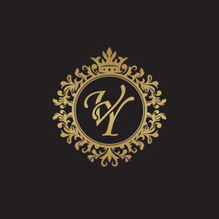 Fototapeta na wymiar Initial letter VY, overlapping monogram logo, decorative ornament badge, elegant luxury golden color