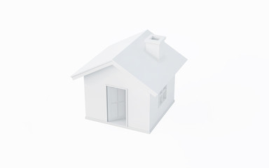 Fototapeta na wymiar 3D rendering of simple house isolated on white background with clipping path. White schematic mass for real estate conceptual.