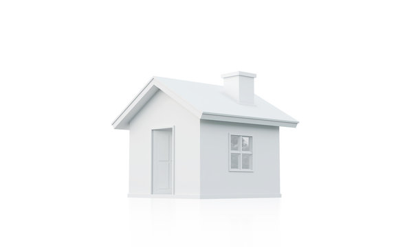 3D rendering of simple house isolated on white background with clipping path. White schematic mass for real estate conceptual.