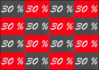 Coupons with 30 percent discount in red and gray