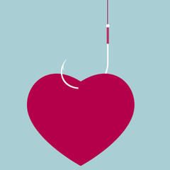 illustration of red heart symbol on fishing hook