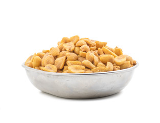 Indian Traditional Snack Food Masala Peanuts Also Know as Masala Sing Masala Shing or Spicy Peanuts Coated with Spices isolated on white background