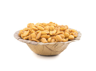 Indian Traditional Snack Food Masala Peanuts Also Know as Masala Sing Masala Shing or Spicy Peanuts Coated with Spices isolated on white background