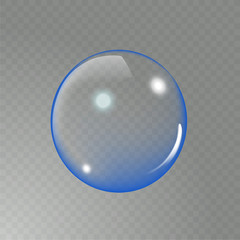 Big transparent glass sphere with glares and shadow. Realistic Soap bubble. Transparency only in vector file