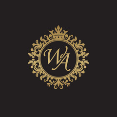 Fototapeta premium Initial letter WA, overlapping monogram logo, decorative ornament badge, elegant luxury golden color