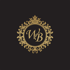 Fototapeta na wymiar Initial letter WB, overlapping monogram logo, decorative ornament badge, elegant luxury golden color
