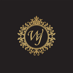 Fototapeta na wymiar Initial letter WJ, overlapping monogram logo, decorative ornament badge, elegant luxury golden color