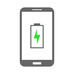 Smartphone battery charging. Electricity symbol on screen. Vector icon.
