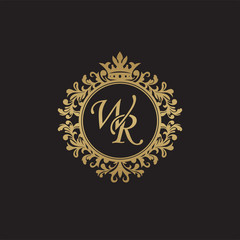 Fototapeta na wymiar Initial letter WR, overlapping monogram logo, decorative ornament badge, elegant luxury golden color