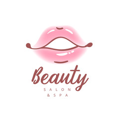 Illustration of colorful womens lips. Abstract vector logo sign design. Trendy concept for beauty salon, cosmetics product, lipstick label, cosmetology procedures, makeup stylist.