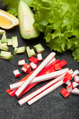 Crab sticks, artificial imitation. Surimi appetizer.