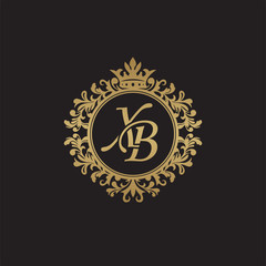 Naklejka premium Initial letter XB, overlapping monogram logo, decorative ornament badge, elegant luxury golden color