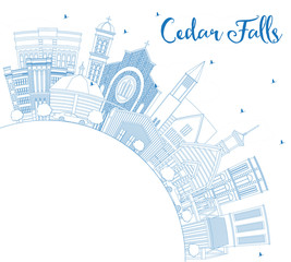 Fototapeta premium Outline Cedar Falls Iowa Skyline with Blue Buildings and Copy Space.