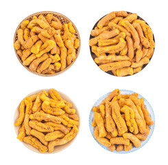 Indian Namkeen Food Collection Ganthiya Also know as Gathiya, Ghatiya isolated on white background