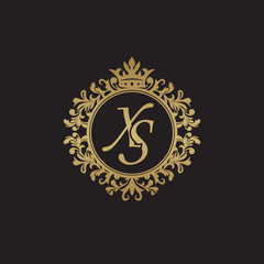 Initial letter XS, overlapping monogram logo, decorative ornament badge, elegant luxury golden color