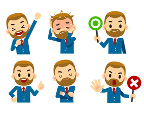 Vector Set of businessman Character in different Actions isolated on White Background