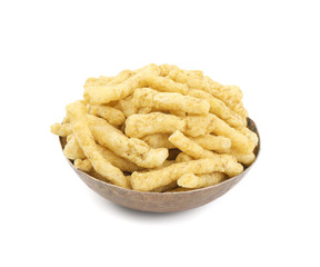 Indian Street Food Spicy Kurkure Also Know as Namkeen Sticks, Green Chutney Kurkure isolated on White Background