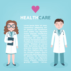 Vector background with doctors. Healthcare background with caracters.