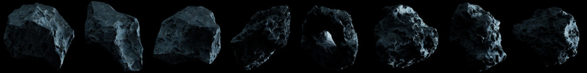 Dark rock asteroid pack 3D rendering