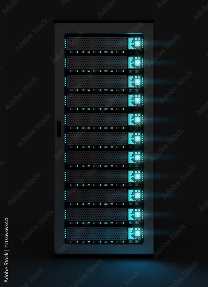 Aufkleber Dark server room data center storage 3D rendering