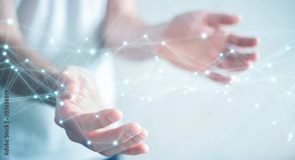 Leinwandbilder businessman using flying network connection 3d rendering