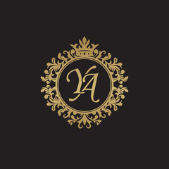 Fototapeta na wymiar Initial letter YA, overlapping monogram logo, decorative ornament badge, elegant luxury golden color