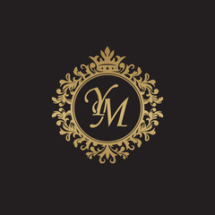Fototapeta na wymiar Initial letter YM, overlapping monogram logo, decorative ornament badge, elegant luxury golden color