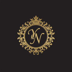 Initial letter YN, overlapping monogram logo, decorative ornament badge, elegant luxury golden color - obrazy, fototapety, plakaty