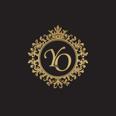 Naklejka premium Initial letter YO, overlapping monogram logo, decorative ornament badge, elegant luxury golden color