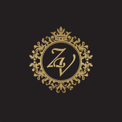 Fototapeta na wymiar Initial letter ZV, overlapping monogram logo, decorative ornament badge, elegant luxury golden color