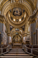 Main nave and altar Inside the Basilica Cathedral at Monte Cassino Abbey. Italy