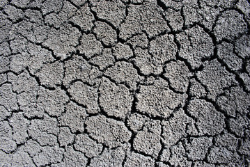 Dry ground cracked texture, horizontal background top view, close up detail