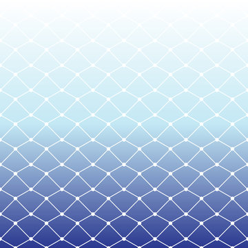 Seamless fishing net pattern on white and blue gradient background for summer, vector illustration