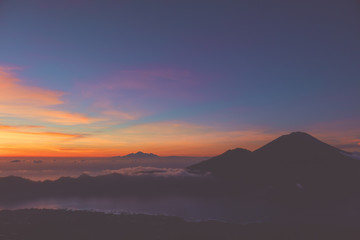 Morning view of Mount Gunung Agung volcano from Mt. Batur, Bali, Indonesia.