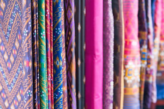 silk and cotton fabric Thailand's tailoring style,selective focus