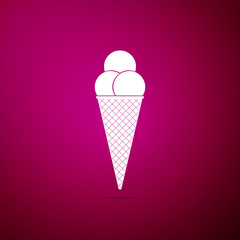 Ice cream in waffle cone icon isolated on purple background. Flat design. Vector Illustration
