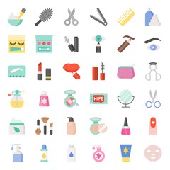 Beauty, body cares products and cosmetics icon set, flar style