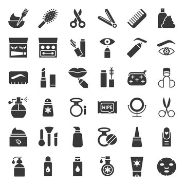 Solid or glyphs icon, cosmetic and personal care products