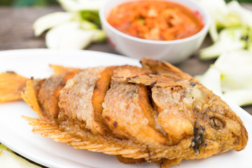 Sour soup made of Tamarind Paste with Crispy Ruby Fish