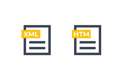 XML, HTM documents icons on white