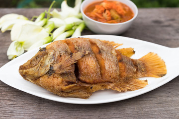 Sour soup made of Tamarind Paste with Crispy Ruby Fish