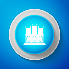 White Court's room with table icon isolated on blue background. Chairs icon. Circle blue button with white line. Vector Illustration